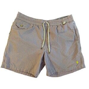 Polo Ralph Lauren Men’s Swim Trunks Shorts Sz L Purple Gingham Retro Style Flaw